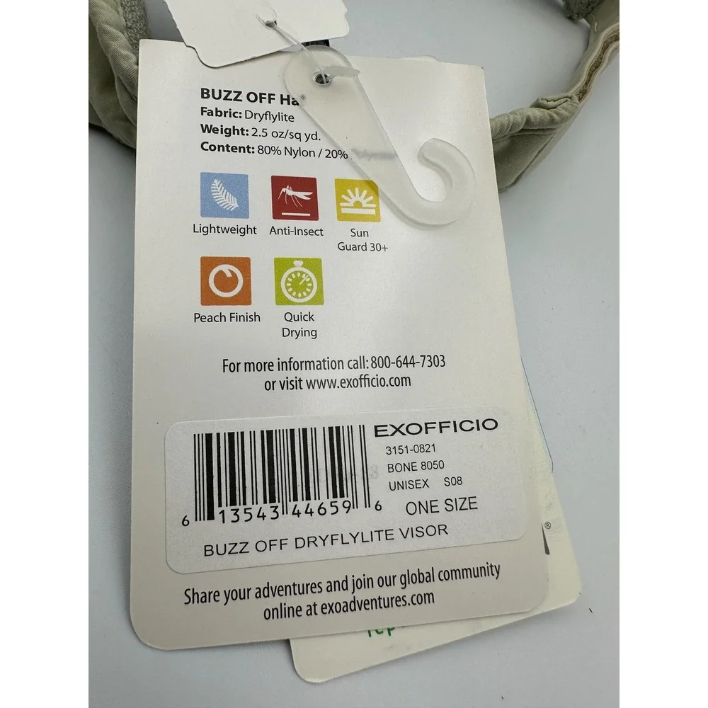 NWT ExOfficio Buzz Off Dryflylite Visor Unisex OS Bone Insect Shield Sun Guard
